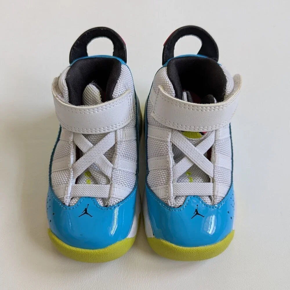 Nike Air Jordan 6 Rings Toddler Sneakers Size 5C White Light Blue Fury-Cyber